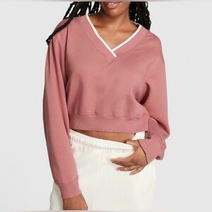 NWT Victoria's Secret PINK Premium Fleece V-Neck Pullover Pink Size XXL